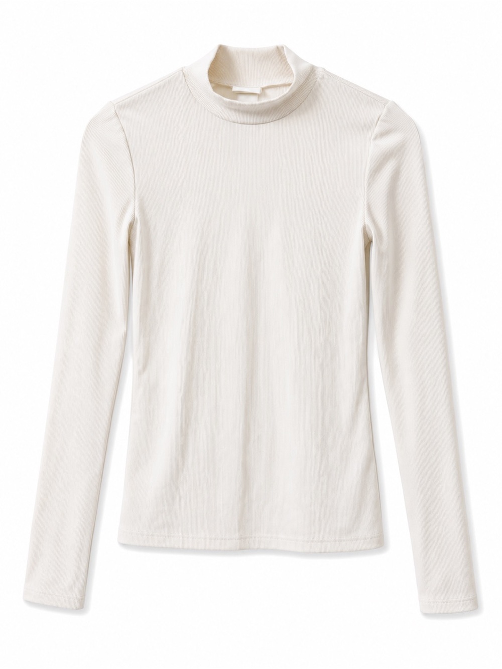 H&M Cream Ribbed Mock Neck Long-Sleeve Top
